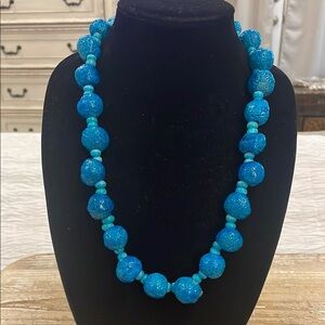 Vintage Beaded Blue Large Chunky Statement Necklace